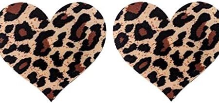1 Pair Of Leopard Print Heart Nipple Pasties Covers Pasty Tit Stickers Boob Pad Breast Patch Bra Adhesive, One Size