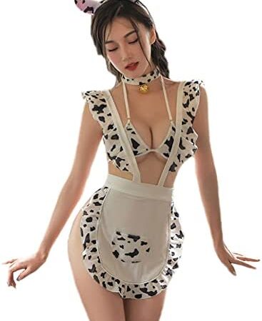 SNOMYRS Womens Dalmatian Cow Milk Print Lingerie Sexy Anime Cosplay Costume Kawaii Cute Cow Leopard Maid Mini Bikini Lingerie Set