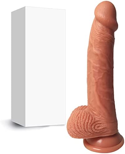 Realistic Dildo, Liquid Silicone Lifelike Huge Penis 19cm 7.5 Inch with Strong Suction Cup for Hands-Free Play, Flexible Cock with Curved Shaft and Balls for Vaginal G-spot and Anal Play by LVFUNCO
