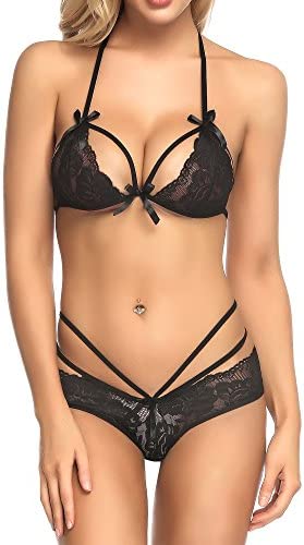 RZS Lingerie Sexy Bra and Panties Sets for Women Strap Dress Lace Cup Nightwear