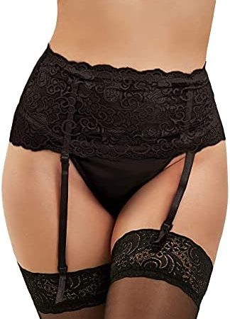 ohyeahlady Women Lace Suspender Belt Garter Plus Size Lingerie Set with 4 Adjustable Straps and G-String