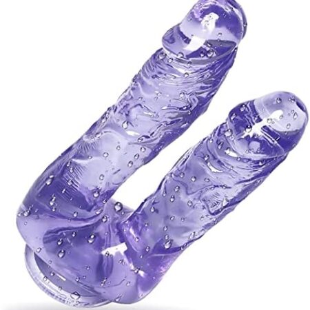 8 Inch Double Ended Realistic Dildo for Beginners with Flared Suction Cup Base for Hands-Free Play, Clear Anal Dildo for Clitoral G-spot and Anal Play Sex Toy (Purple)