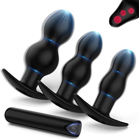 Anal Toys Vibrating Buttpug Set Male Sex Toys Anal Plug 3Pcs Set with Bullet Vibrator for Men Prostate Massager Butt Plug Anal Sex Toys4couples Men & Women Remote Control Gay Dildos Adult Toys
