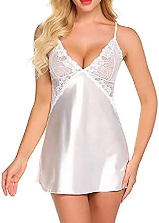 AMhomely Women Lace Lingerie Front Closure Babydoll V Neck Nightwear Sexy Chemise Nightie