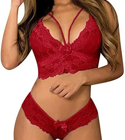 AMhomely Womens Babydoll Lingerie Sets Plus Size Underwear Set Adult Naughty Bra Briefs 2 Piece Sexy Lace Teddy Nightwear Bedroom Erotic Outfits Female Erotic Clothing