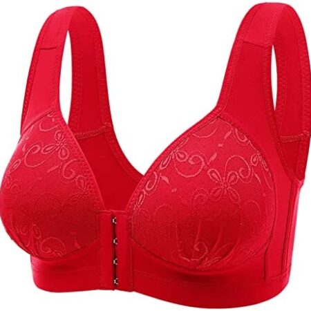 UK Stock Sale Women's Plus Size Bra,Casual Sexy Lace Front Button Shaping Cup Shoulder Strap Underwire Bra Plus Size Extra-Elastic Wirefree Ladies Comfort Sleepwear Nightwear Gift for Her, Girls