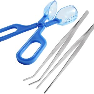 Yoogeer 3in1 Feeding Tool Reptile Feeding Tongs Cricket Clamp Bug Scooper, Cleaning Supplies Scooper+ 2X Tweezers for Reptile, Hedgehog, Hamsters, Guinea Pig,Lizard, Spider Bearded Dragon (Blue)