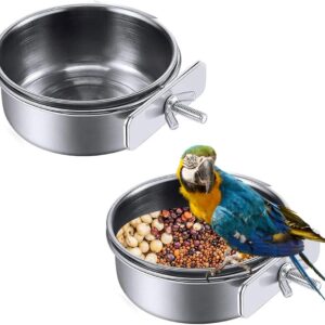 2 Pcs Parrot Bowl Stainless Steel Parrot Feeding Cups Sturdy Water Bowl Bird Feeding DishSuitable for Parrots Macaws or Other Birds Bird Feeding Dish (M-10cm)