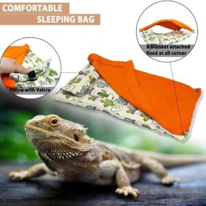 AIMICOCA Reptile Sleeping Bag Set, Bearded Dragon Blanket Pillow and Sleeping Bag for Leopard Gecko Rat Lizard, Chameleons Hamster Small Animals Bed Accessories (Orange)