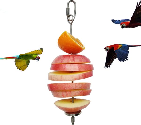 Bird Food Holder, Bird Feeder Toy, Foraging Toy, Bird Food Treat Skewer, Stainless Steel Parrot Fruit Vegetable Stick Holder (L)