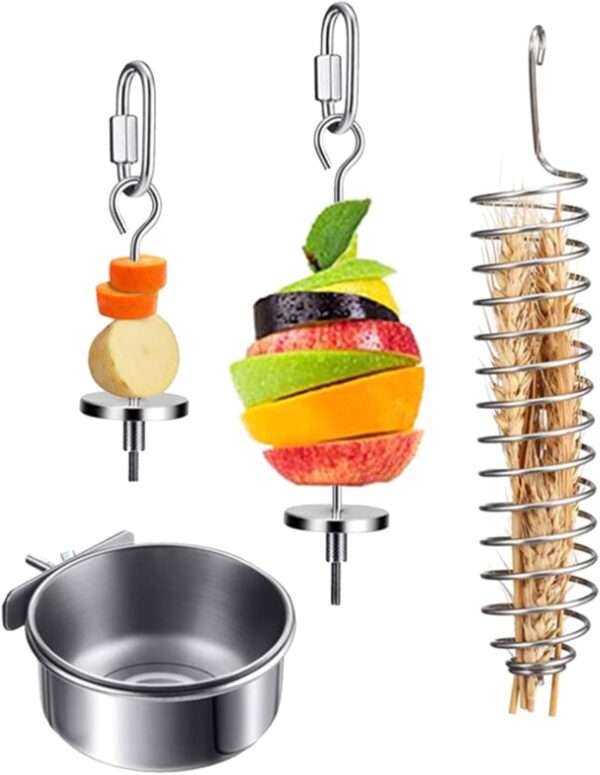 Bird Food Holder Parrot Foraging for Cage Hanging Stainless Steel Food Bowl Treat Skewer Food Basket for Conures