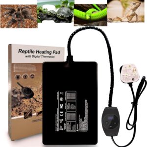 FIPASEN Reptile Heating Mat with Digital Thermostat, 8x12 Inch Terrarium Heat Mat for Tortoise/Snakes/Lizard/Gecko/Hermit Crab/Frog/Spider/Insect Breeding/Plant Box - Upgraded Reptile Heating Pad