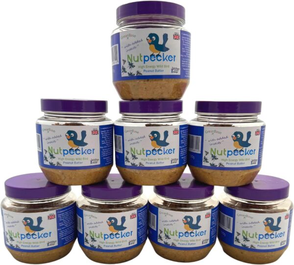 Grumpy Gardener NutPecker Peanut Butter Bird Food for Wild Birds, High-Energy Wild Bird Food Made in the UK, Nutrient-Rich Bird Feeding Nourishment (8 x 330g, Insect)