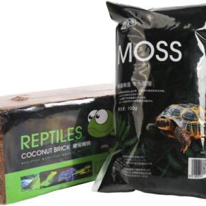 OMEM Reptile Coconut Brick Dried Moss Set Glass Container Bedding Mat Pad Turtle Warm Hibernation Soil Pet Supplies (1 Coconut Soil+1 Moss)