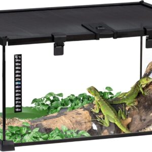 PawHut Glass Reptile Terrarium Insect Breeding Tank Vivarium Habitats with Thermometer for Lizards, Horned Frogs, Snakes, Spiders - Medium 50 x 30 x 25cm