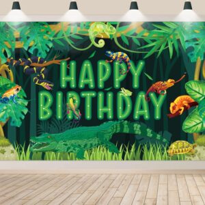 Reptile Birthday Backdrop, Reptiles Snakes Lizard Alligator Turtle Happy Birthday Backdrop for Kids Boys Birthday Party Decorations, Jungle Swamp Wilderness Birthday Party Supplies, 180x120cm