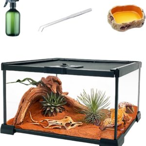 Reptile Glass Terrarium kit，12"x8"x8"Terrarium Enclosure Amphibians Tank Cage with Magnetic Sliding Door for Small Reptiles, Amphibians and Invertebrates.