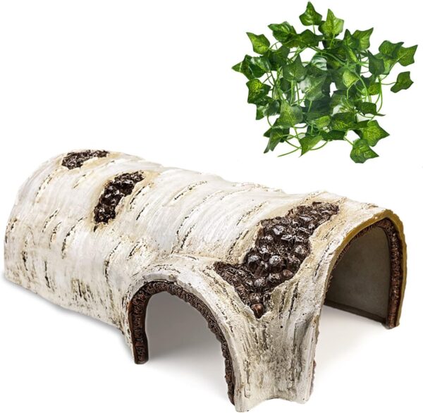 Reptile Hide Caves Simulation Tree Hideout Snake Hide Leopard Gecko Terrarium Plastic Plant Leaves Ornament Habitat Shelter Decor for Lizard Hermit Crab Spider Frog Amphibians (L)