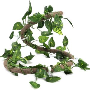 SOONHUA Reptile Vines,Plant Garland,Reptile Climbing Branch Flexible Jungle 3.28ft Rattan 1Pc Vine for Chameleon Snakes Lizards Gecko (3.28ft Rattan+ lvy Leaves)