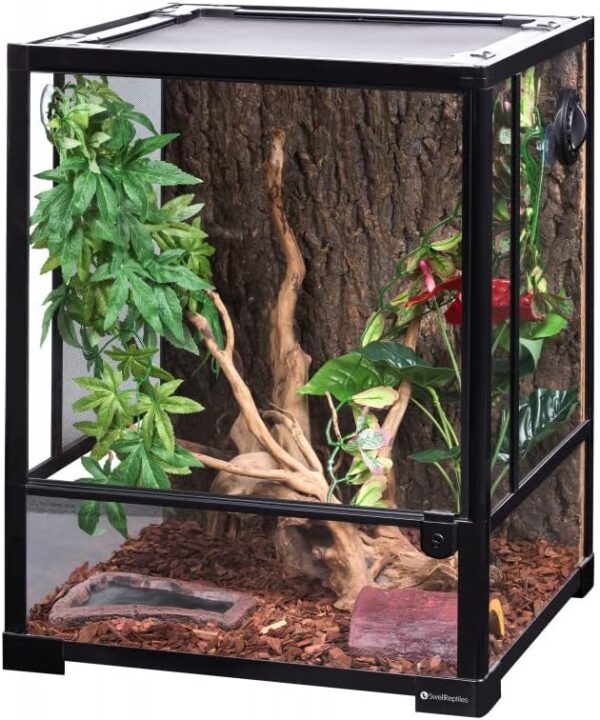 Swell Reptiles Glass Terrarium/Vivarium Tank | Easy Access Port for Access for Tiding Cables with Breathable Mesh Top Lid for Optimal Ventilation (45x45x60cm)