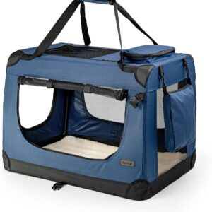 lionto Pet Carrier Foldable Dog Transport Box Car Crate Small Animal Carrier, (S) 50x34x36 cm blue