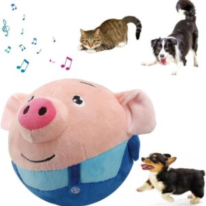 Active Moving Pet Plush, Interactive Dog Toys Squeaky Moving Dog Ball Toy, Washable Cartoon Pig Plush Sound Electronic Dog Toy, Shake Bounce Boredom Talking Toys for Dog Pets Cats (Blue Pig)