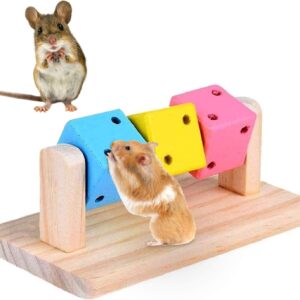 Besimple Hamster Chew Toys, Hamster Enrichment, Guinea Pig Toys and Accessories for Cage, Wood Hamster Platform Chew Toys for Teeth, Dwarf Hamster Chews, Colorful Wooden Block for Small Pets