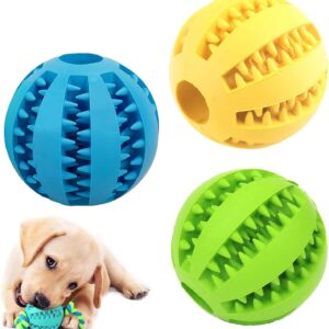 Dog Toy Ball,3Pcs Pets Dog Treat Toy Ball,Durable Dog Puzzle Teething Toys,Interactive Dog Toys,for Small Dogs Teeth Cleaning/Chewing/Playing/Dispensing Training Ball(5cm,3Colors)