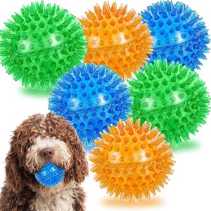 Ousiya 6-PACK Dog Squeaky Balls, Spiky Dog Balls with Squeaker, Squeaky Dog Toys Ball, High Bounce Rubber Spike Small Dog Balls for Puppy Teething, Small and Medium Aggressive Chewers Chew Toys Ball