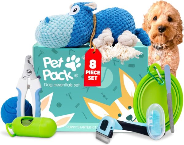 Pet Pack Dog Essentials Set - Puppy Starter Kit for New Owners, Fun Puppy Toys from 8 Weeks Small Dog | Ideal Puppy Essentials and Puppy Grooming Kit | Non-Aggressive chewers