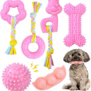 YUKOOY Puppy Toys,Dog Chew Toy for Teething Small Dogs, Puppy Chew Squeaky Toys, Soft & Durable Dog Chew Toys Cleaning Teeth and Protects Oral Health (Pink 6 PACK)