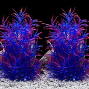 Large Aquarium Plants Artificial Plastic Fish Tank Plants Decoration Ornament Safe for All Fish 24cm x 8cm - 2 Pack Purple