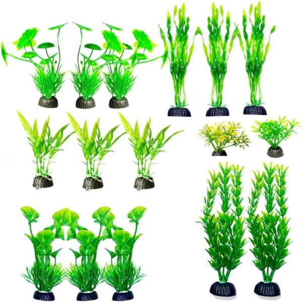 BEGONDIS 16pcs Aquarium Artificial Green Water Plants, Green Fish Tank Plastic Decorations Plant, Fake Fish Tank Decor