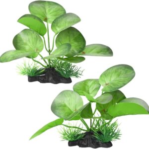 BEGONDIS 2-Pack Artificial Oval-Leaved Green Water Plants for Aquarium – Realistic Fish Tank Decoration (Style-1)