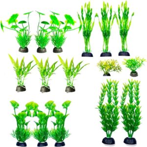 BEGONDIS Pack of 16 Artificial Plastic Plants, Aquarium Decorations, Green Aquatic Plants, Green Aquarium Decorations Plant, Aquarium Decor, Aquarium Decor, Plastic Plants