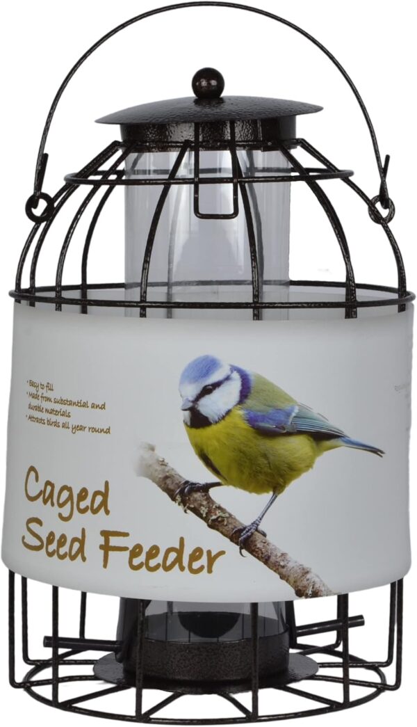 Green Jem Dome Caged Seed Wild Bird Feeder, Designed To Deter Squirrels And Also Larger Garden Birds Such As Pigeons And Doves, Hammertone