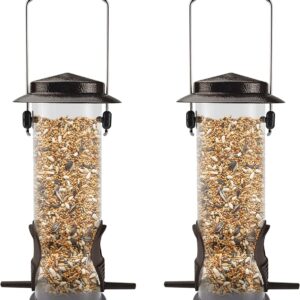 Hanging Bird Feeders Bird Seed Feeder Metal Wild Bird Feeding for Garden 2 Ports Heavy Duty Bird Feeders Weatherproof 2 Packs-Coffee