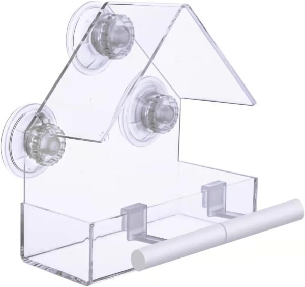 Extra Strong Suction Cups Window Bird Feeder with Drainage Holes. Windowsill Birdfeeders for Small Birds only. LIANGPIN Acrylic Clear House Shape Design