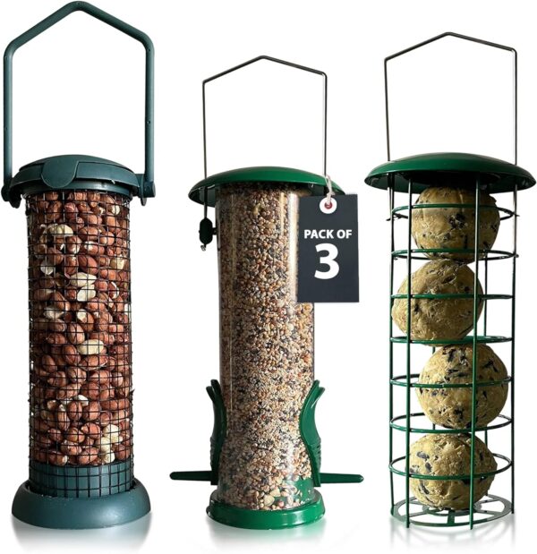 Home-Ed Hanging Bird Feeders for Small Birds Pack of 3 - Wild Bird Seed Feeder - Multiple Size Feeders, Premium Quality & Sleek Design - Bird Feeder Station (3)