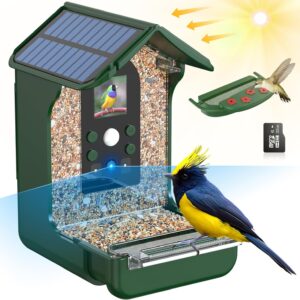 Cozion Smart Bird Feeder Camera, 1080P HD Solar Smart Bird Feeder with Camera, Auto Capture Photo&Video, Bird Camera Waterproof Bird Box Camera, PIR Motion Sense Birds Feeder and 32GB Card