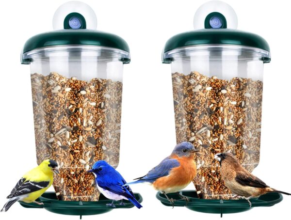 Window Bird Feeder 2 Pack, Bird House for Outside, Window Bird Feeder with Strong Suction Cups and Removable Seed Box. Outdoors Birdfeeder for Wild Birds, Cardinal, Bluebird