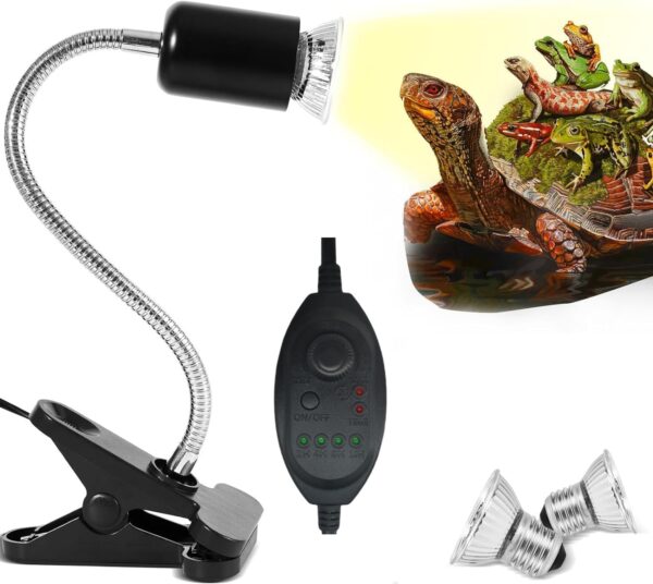 MBMYUCKY UVA UVB Light Reptile Kit - Tortoise Heat Lamp 24 Hour Cycle Timer & Dimmable Reptile Heat Lamp Bulb Turtle UV Basking Lamp with 2 Bulb 25W + 50W