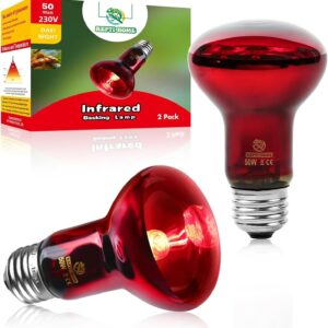 REPTI HOME Reptile Heat Lamp Bulb, Infrared Heat Lamp for Reptile 50W 2Pack, Basking Spot Red Heat Light for Lizards,Turtles,Chicks,Puppies