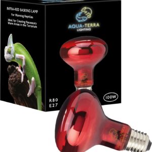 Aqua-Terra Lighting 100w Infrared Basking Heat Lamp for Reptiles, Amphibians and Invertebrates– R80 Spotlight Bulb with E27 Standard Screw Base Suitable for Vivarium Heating