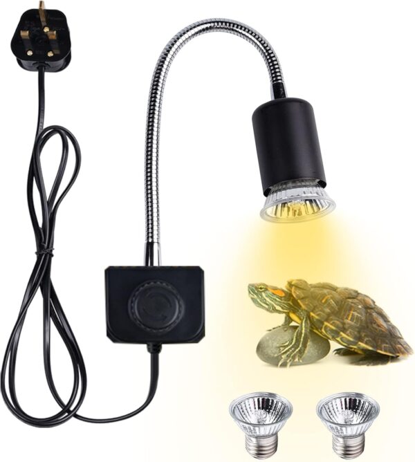 DoRight E27 Reptile Heat Lamp Holder with 2X 25W UVA UVB Heat Spotlight Bulb, E27 Lamp Base 100W MAX Tortoise Basking Lamp for Reptiles with 360° Flexible Gooseneck, Standard UK Plug