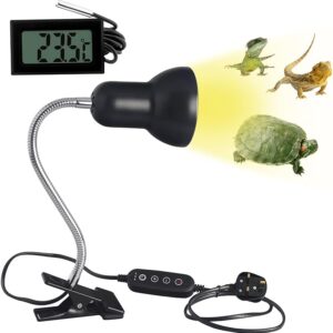 YeenGreen Tortoise Heat Lamp, Basking Lamp UVA UVB Light Lamp 3 Bulb Heat Spotlight Reptile Light 25W+50W+50W uvb Light Reptile kit Thermometer with Thermometer (1 Meter Black)