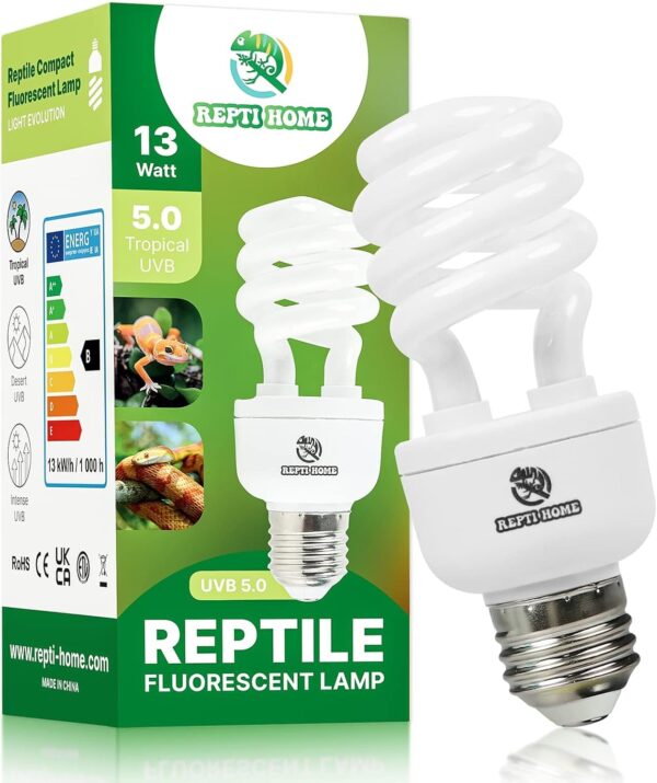 REPTI HOME Reptile UVB Light Bulb 13W, UVA UVB 5.0 Fluorescent Lamp Bulb, Vivarium UVB Light Reptile Kit for Tortoise,Lizard,Bearded Dragon