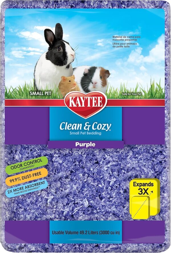 Kaytee Clean & Cozy Super Absorbent Paper Bedding for Cages, Hamster, Gerbil, Mice, Rabbit, Guinea Pig, 49.2 Litre, Purple