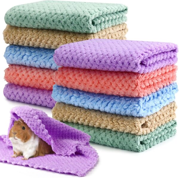 10Pcs Guinea Pig Fleece Blanket, 12 x 12In Guinea Pig Bedding, Reusable Hamster Cage Liners Washable Pet Pee Pad Small Animal Soft Sleep Mat Pad Cover for Hedgehog Hamster Chinchilla Ferret(5 Color)