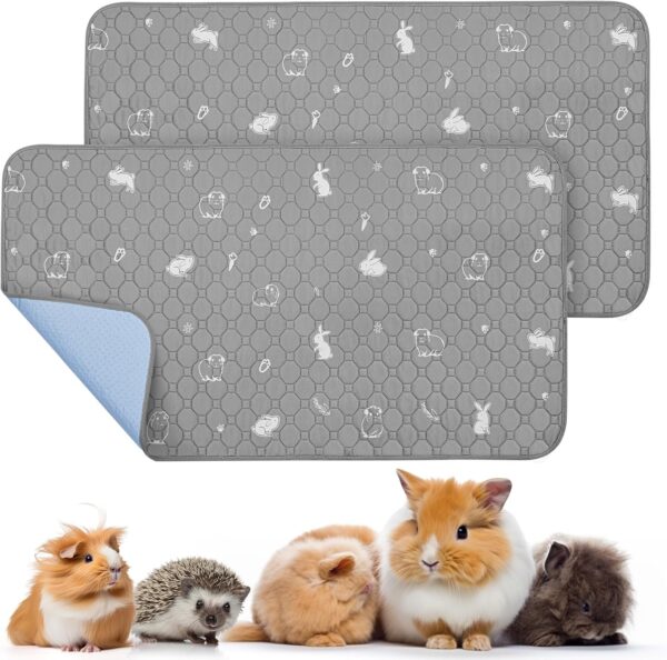 PICK FOR LIFE 2 Packs Guinea Pig Cage Liners Washable Reusable Guinea Pig Pee Pad, Waterproof Fast Absorbent Guinea Pig Mat Non-Slip Bedding for Small Animal Chinchilla Rabbit Hamster Puppy 60x120 cm